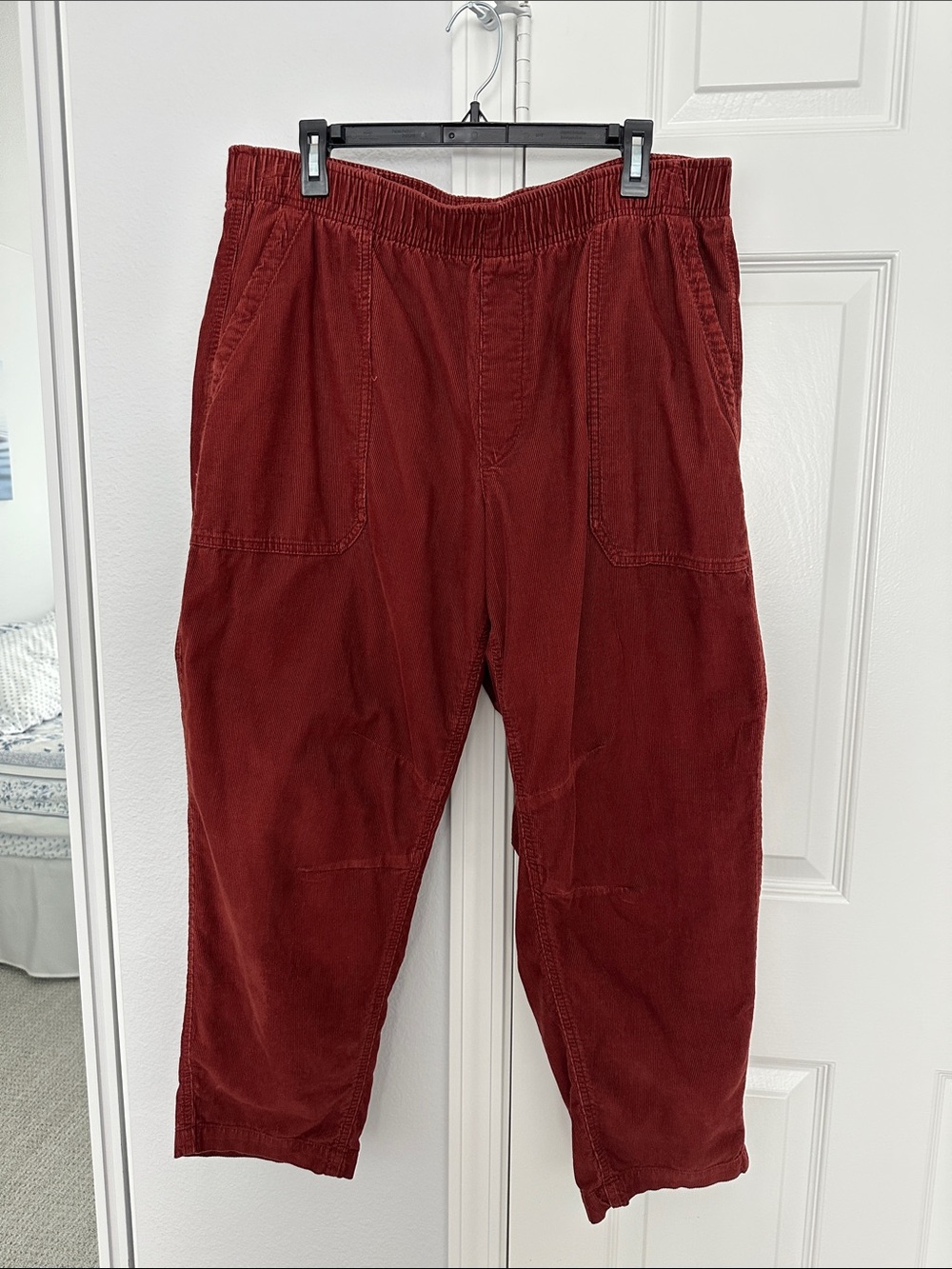 Wide Leg Elastic-Waist Corduroy Pants